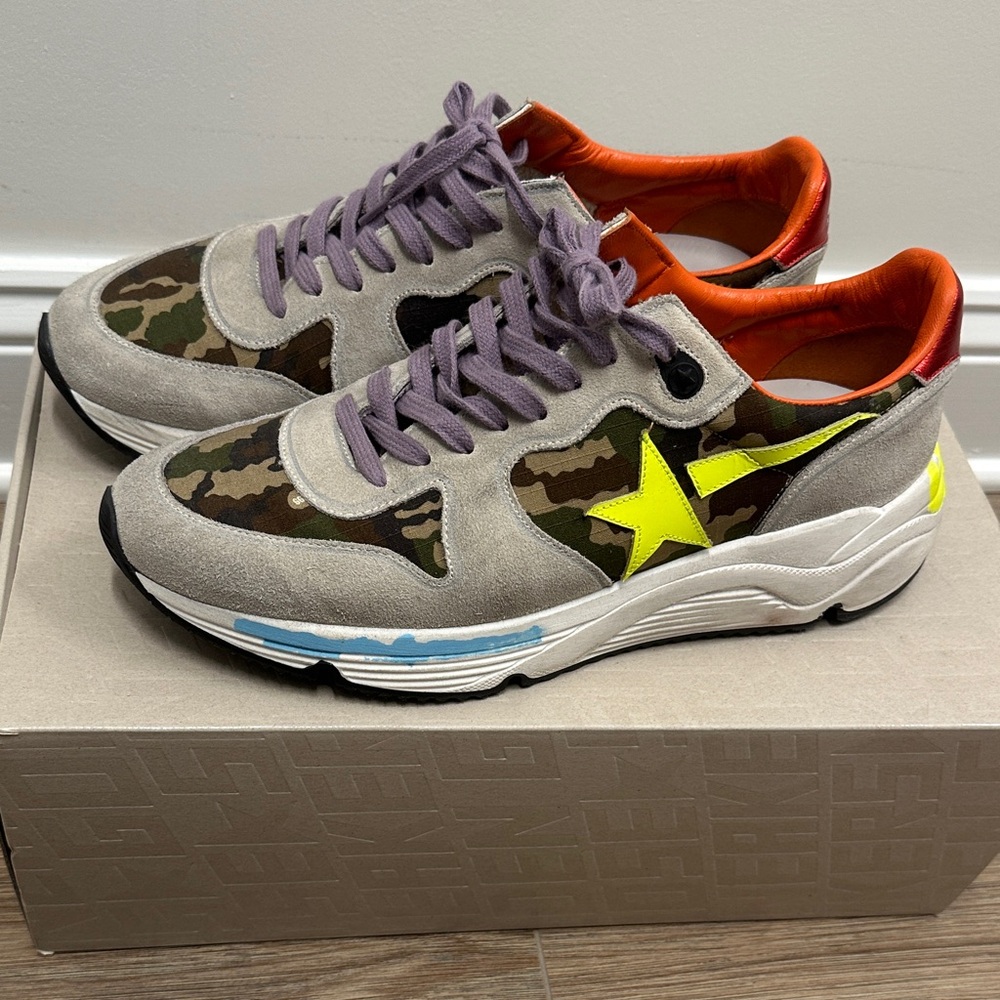 Golden Goose Camouflage Athletic Shoes - Gray, Yellow, Orange
